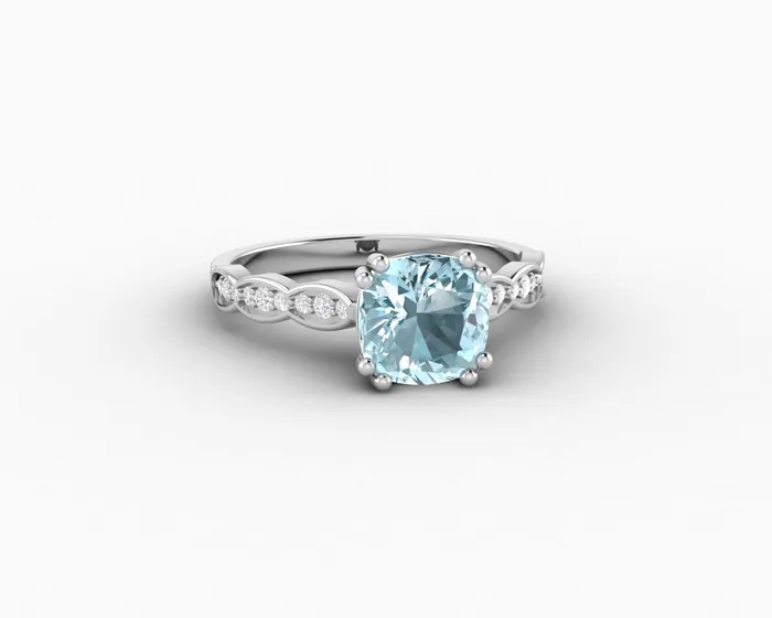 Sapheena Jewelry Celeste 15 Ct Solitaire Cushion Cut Natural Aquamarine Engagement Ring With Side Stones Rings