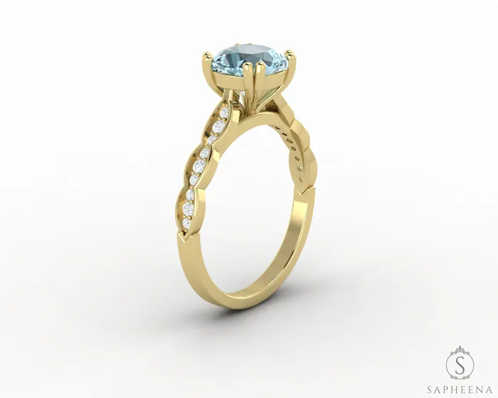 Sapheena Jewelry Celeste 15 Ct Solitaire Cushion Cut Natural Aquamarine Engagement Ring With Side Stones Rings