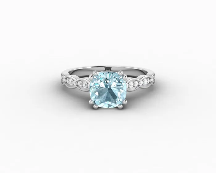 Sapheena Jewelry Celeste 15 Ct Solitaire Cushion Cut Natural Aquamarine Engagement Ring With Side Stones Rings