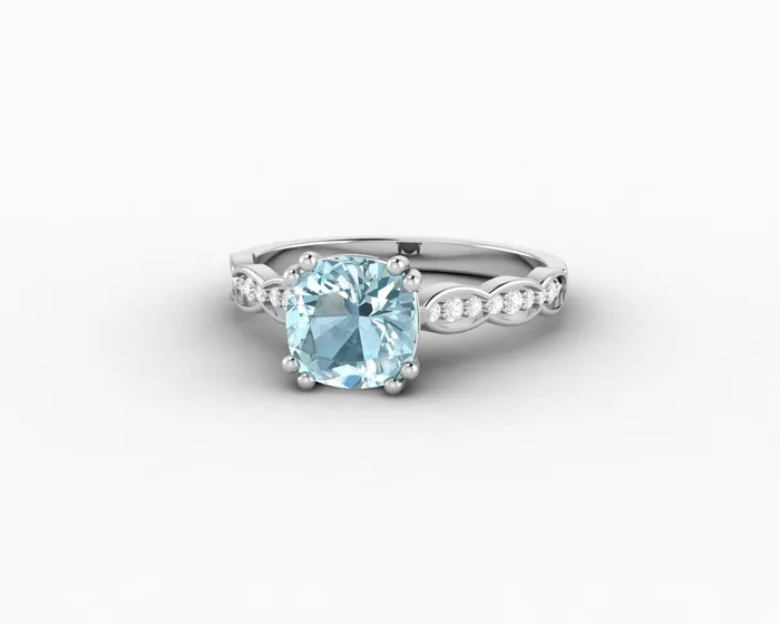 Sapheena Jewelry Celeste 15 Ct Solitaire Cushion Cut Natural Aquamarine Engagement Ring With Side Stones Rings