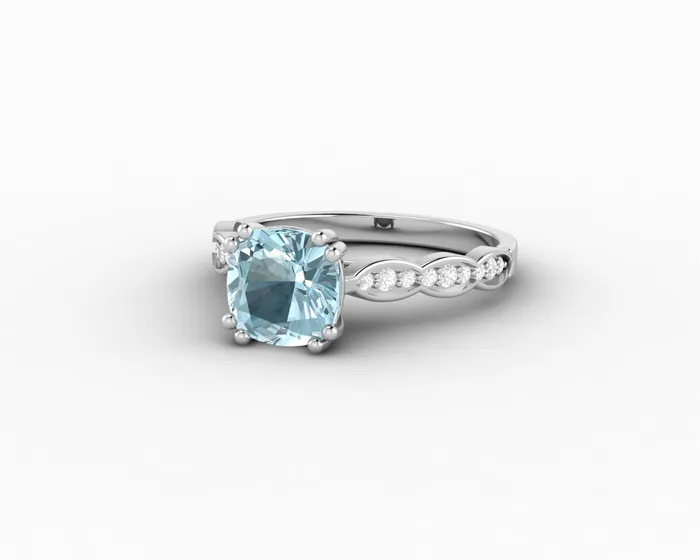 Sapheena Jewelry Celeste 15 Ct Solitaire Cushion Cut Natural Aquamarine Engagement Ring With Side Stones Rings
