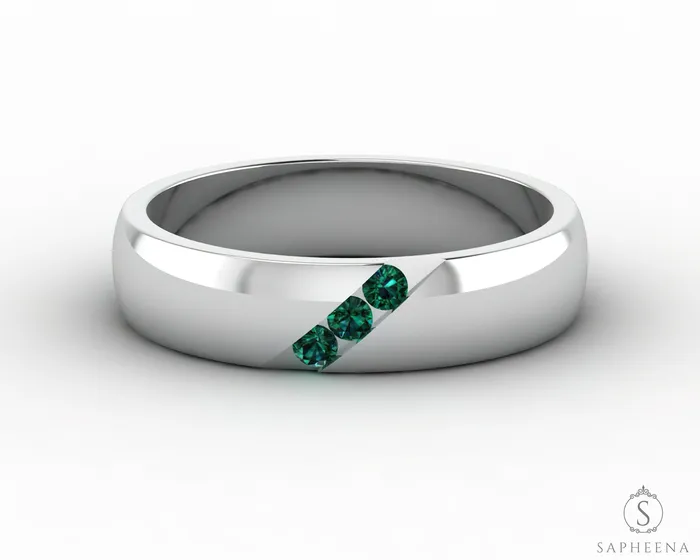 Sapheena Jewelry Diametro 45mm Green Emerald Channel Set Mens Wedding Band Rings Sapheena Jewelry Diametro 45mm Green Emerald Channel Set Mens Wedding Band Rings