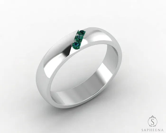 Sapheena Jewelry Diametro 45mm Green Emerald Channel Set Mens Wedding Band Rings