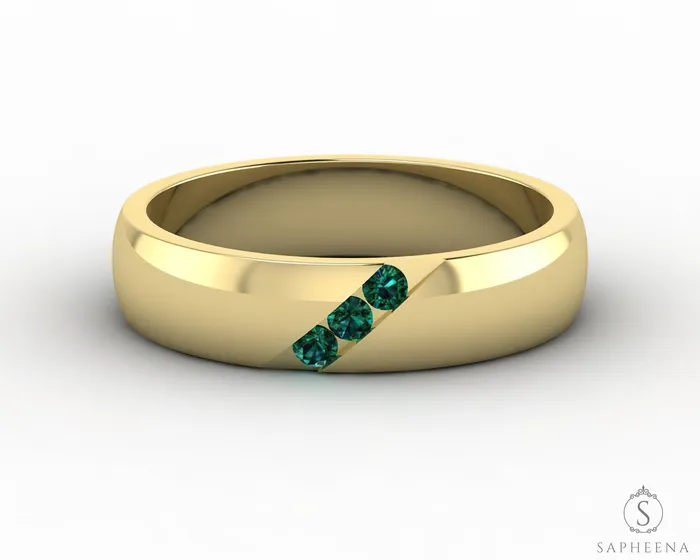 Sapheena Jewelry Diametro 45mm Green Emerald Channel Set Mens Wedding Band Rings