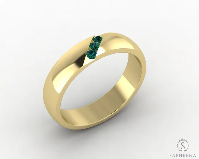 Sapheena Jewelry Diametro 45mm Green Emerald Channel Set Mens Wedding Band Rings