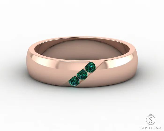 Sapheena Jewelry Diametro 45mm Green Emerald Channel Set Mens Wedding Band Rings