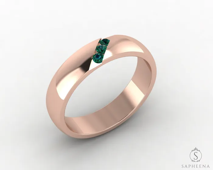 Sapheena Jewelry Diametro 45mm Green Emerald Channel Set Mens Wedding Band Rings