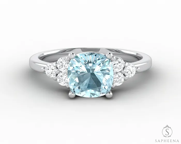 Sapheena Jewelry Rings Astrid 15 Ct Cushion Cut Natural Aquamarine Engagement Ring Sapheena Jewelry Rings Astrid 15 Ct Cushion Cut Natural Aquamarine Engagement Ring