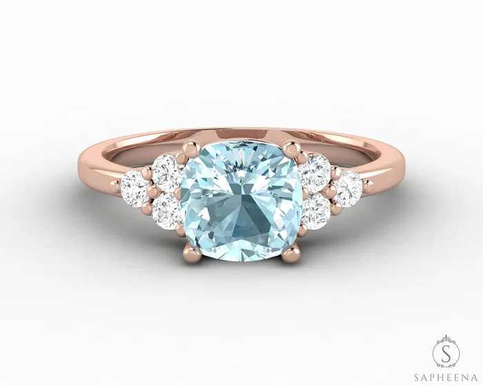 Sapheena Jewelry Rings Astrid 15 Ct Cushion Cut Natural Aquamarine Engagement Ring