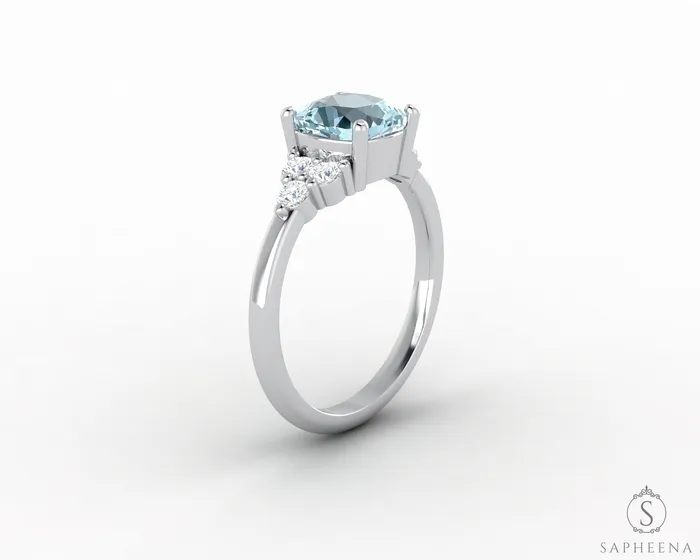 Sapheena Jewelry Rings Astrid 15 Ct Cushion Cut Natural Aquamarine Engagement Ring