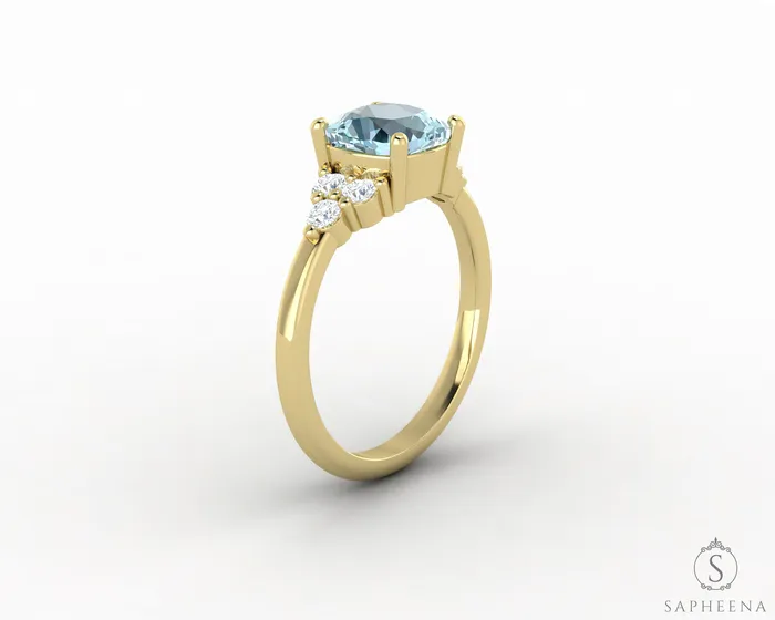 Sapheena Jewelry Rings Astrid 15 Ct Cushion Cut Natural Aquamarine Engagement Ring