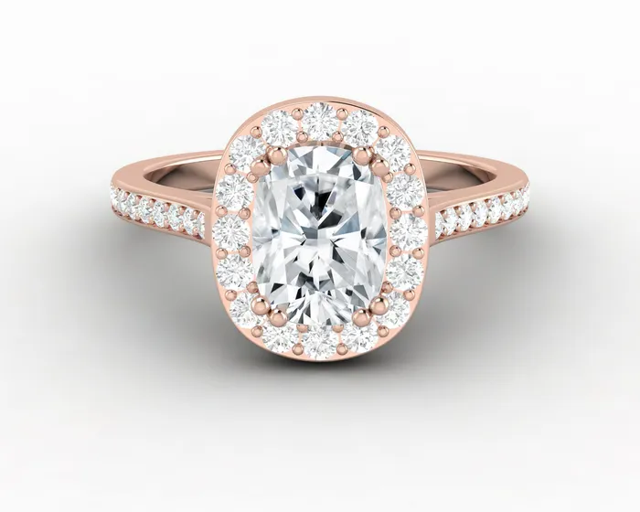 Sapheena Jewelry Rings Aureola 15 Ct Elongated Cushion Cut Halo Engagement Ring with Side Stones Sapheena Jewelry Rings Aureola 15 Ct Elongated Cushion Cut Halo Engagement Ring with Side Stones