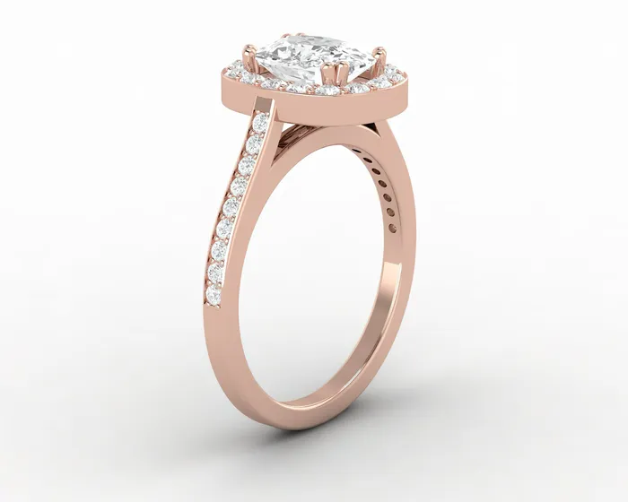 Sapheena Jewelry Rings Aureola 15 Ct Elongated Cushion Cut Halo Engagement Ring with Side Stones