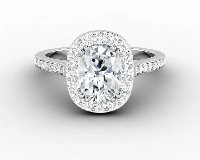 Sapheena Jewelry Rings Aureola 15 Ct Elongated Cushion Cut Halo Engagement Ring with Side Stones