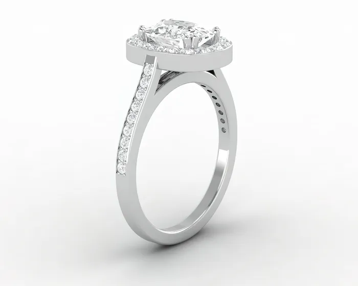 Sapheena Jewelry Rings Aureola 15 Ct Elongated Cushion Cut Halo Engagement Ring with Side Stones