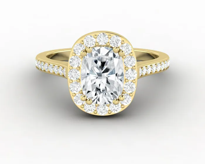 Sapheena Jewelry Rings Aureola 15 Ct Elongated Cushion Cut Halo Engagement Ring with Side Stones