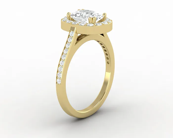 Sapheena Jewelry Rings Aureola 15 Ct Elongated Cushion Cut Halo Engagement Ring with Side Stones