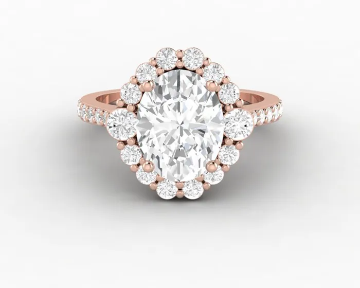 Sapheena Jewelry Rings Enya 20 Ct Oval Cut Halo Moissanite Engagement Ring with Side Stones Sapheena Jewelry Rings Enya 20 Ct Oval Cut Halo Moissanite Engagement Ring with Side Stones