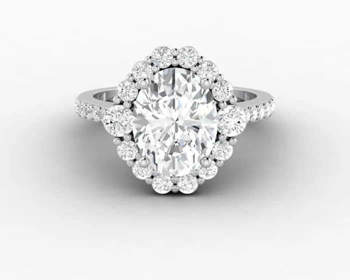 Sapheena Jewelry Rings Enya 20 Ct Oval Cut Halo Moissanite Engagement Ring with Side Stones