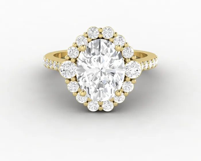 Sapheena Jewelry Rings Enya 20 Ct Oval Cut Halo Moissanite Engagement Ring with Side Stones