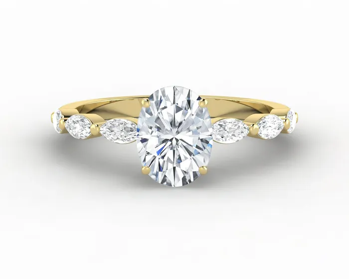 Sapheena Jewelry Rings Giulia 10 Ct Oval Cut Engagement Ring With Marquise Side Stones Sapheena Jewelry Rings Giulia 10 Ct Oval Cut Engagement Ring With Marquise Side Stones