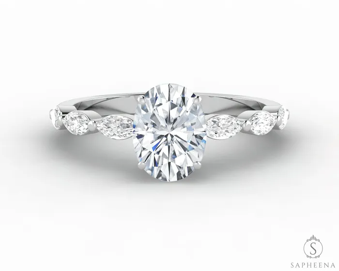 Sapheena Jewelry Rings Giulia 10 Ct Oval Cut Engagement Ring With Marquise Side Stones