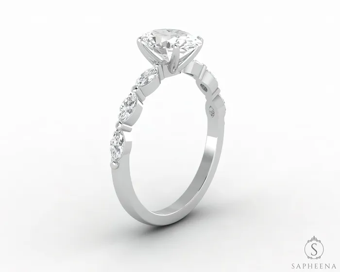 Sapheena Jewelry Rings Giulia 10 Ct Oval Cut Engagement Ring With Marquise Side Stones