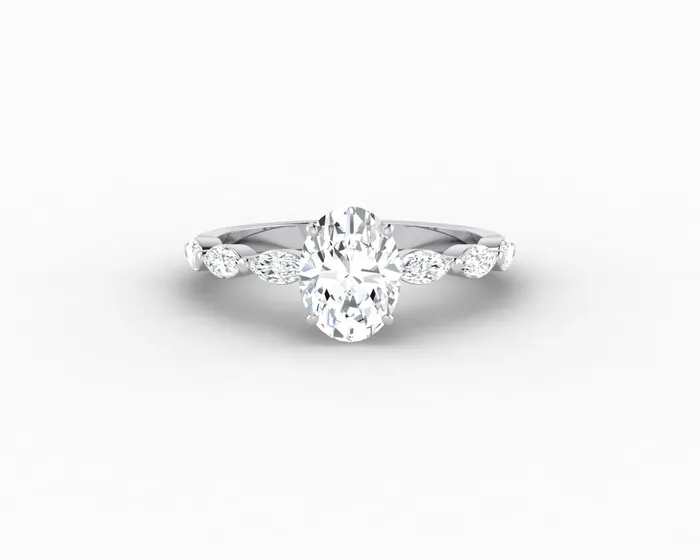 Sapheena Jewelry Rings Giulia 10 Ct Oval Cut Engagement Ring With Marquise Side Stones