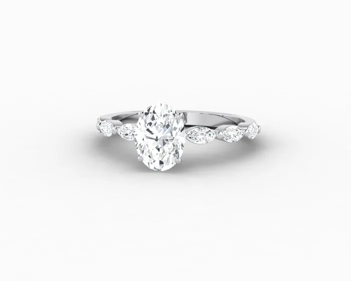 Sapheena Jewelry Rings Giulia 10 Ct Oval Cut Engagement Ring With Marquise Side Stones