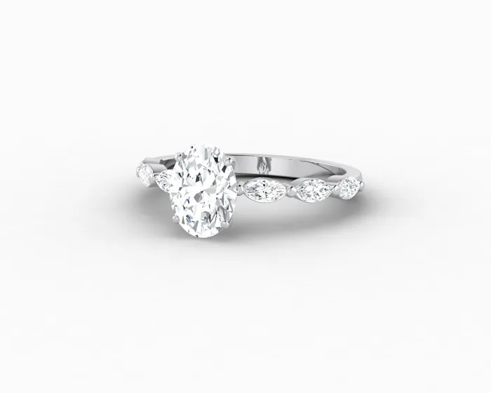 Sapheena Jewelry Rings Giulia 10 Ct Oval Cut Engagement Ring With Marquise Side Stones