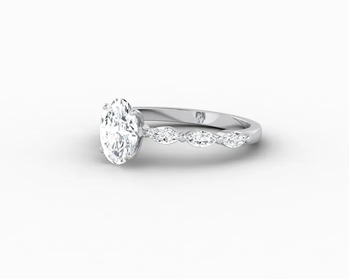 Sapheena Jewelry Rings Giulia 10 Ct Oval Cut Engagement Ring With Marquise Side Stones