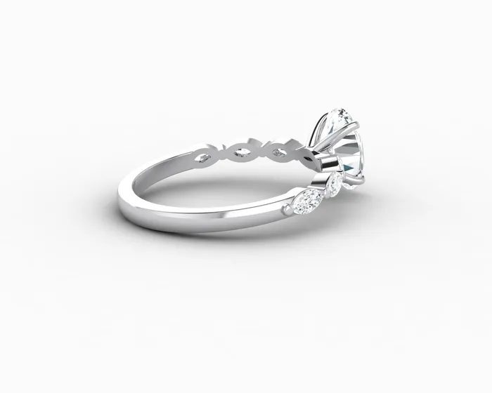 Sapheena Jewelry Rings Giulia 10 Ct Oval Cut Engagement Ring With Marquise Side Stones