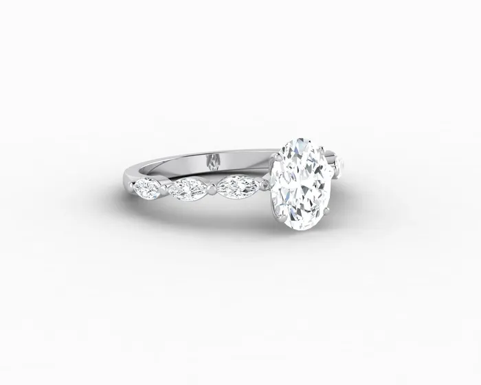 Sapheena Jewelry Rings Giulia 10 Ct Oval Cut Engagement Ring With Marquise Side Stones
