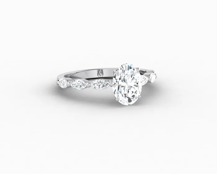 Sapheena Jewelry Rings Giulia 10 Ct Oval Cut Engagement Ring With Marquise Side Stones