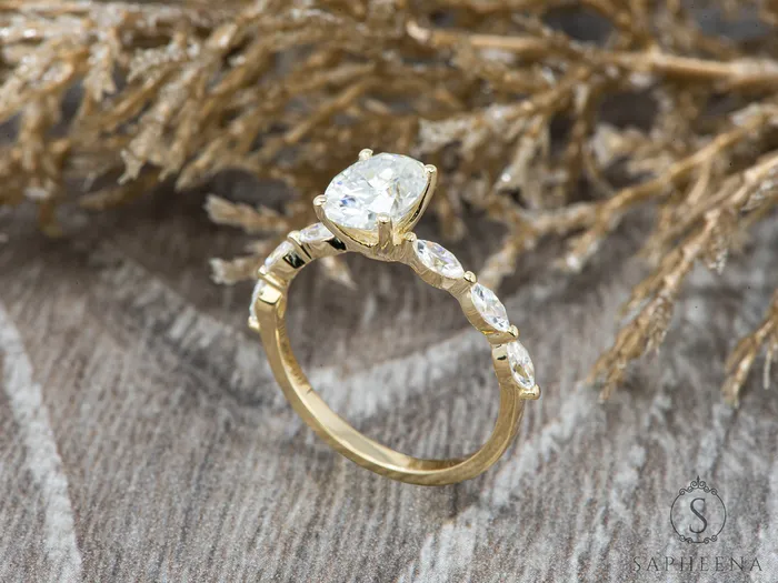 Sapheena Jewelry Rings Giulia 10 Ct Oval Cut Engagement Ring With Marquise Side Stones