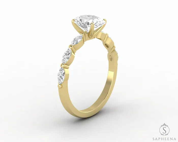 Sapheena Jewelry Rings Giulia 10 Ct Oval Cut Engagement Ring With Marquise Side Stones