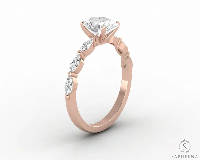 Sapheena Jewelry Rings Giulia 10 Ct Oval Cut Engagement Ring With Marquise Side Stones