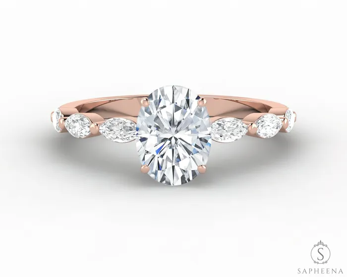 Sapheena Jewelry Rings Giulia 10 Ct Oval Cut Engagement Ring With Marquise Side Stones