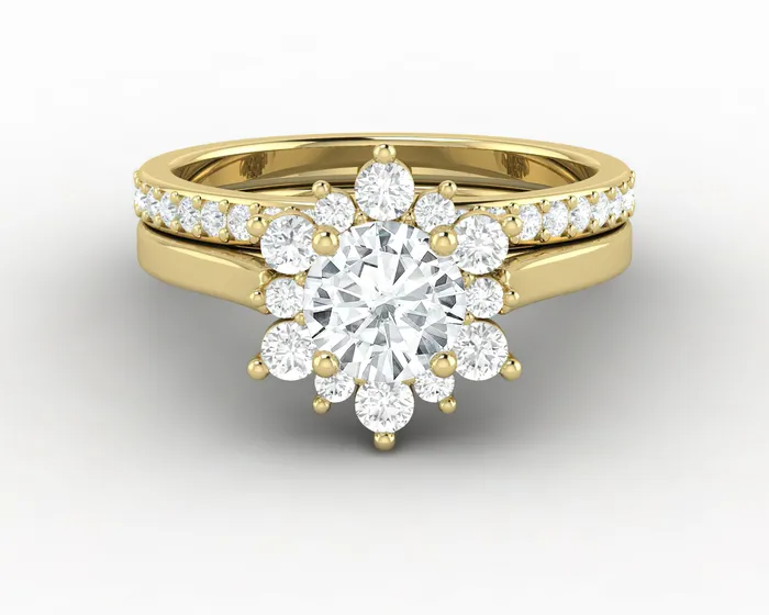 Sapheena Jewelry Rings Nivis 075 Ct Round Cut Halo Bridal Set