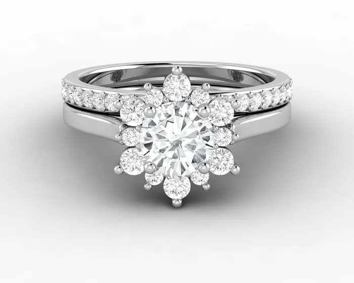 Sapheena Jewelry Rings Nivis 075 Ct Round Cut Halo Bridal Set