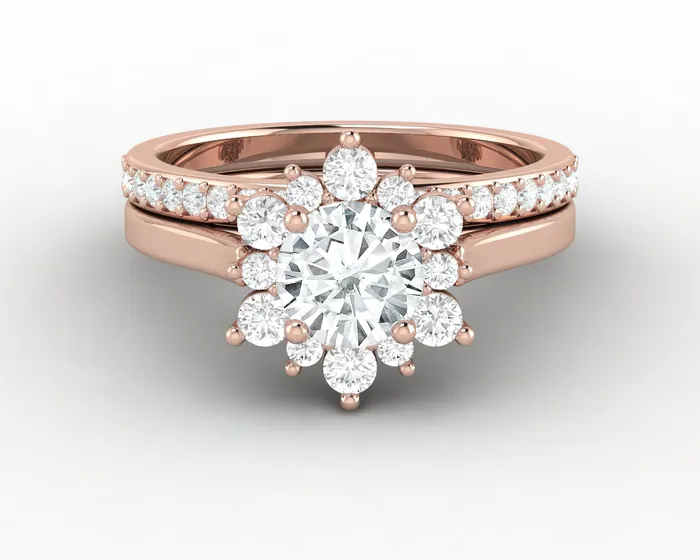 Sapheena Jewelry Rings Nivis 075 Ct Round Cut Halo Bridal Set