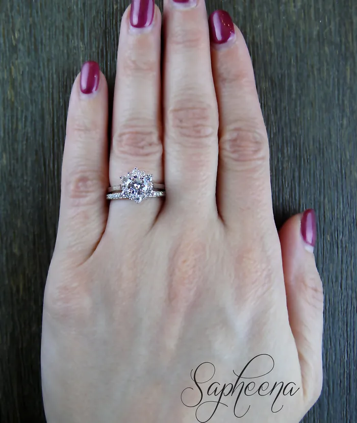 Sapheena Jewelry Rings Nivis 075 Ct Round Cut Halo Bridal Set