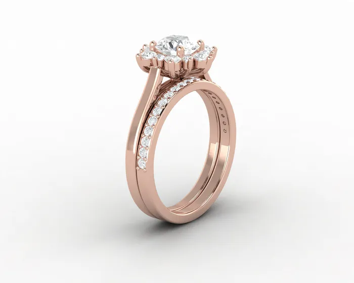 Sapheena Jewelry Rings Nivis 075 Ct Round Cut Halo Bridal Set
