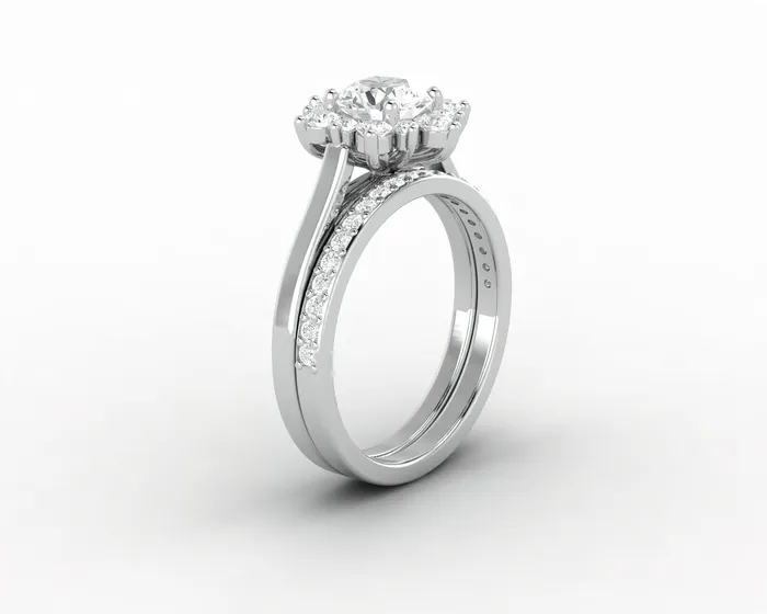 Sapheena Jewelry Rings Nivis 075 Ct Round Cut Halo Bridal Set