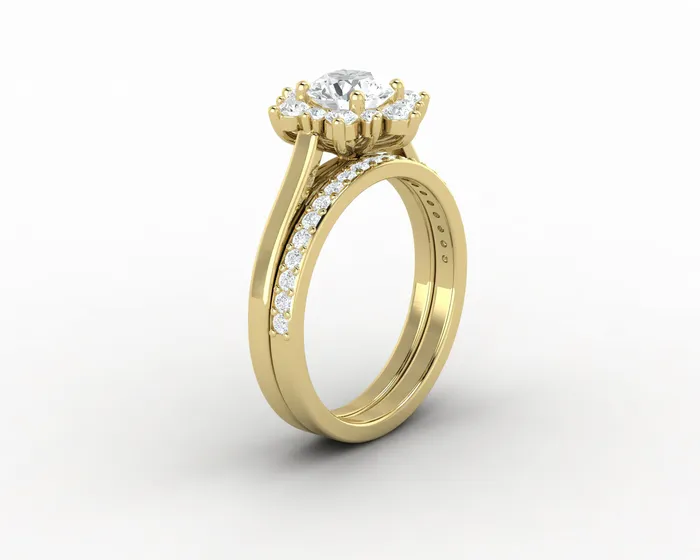 Sapheena Jewelry Rings Nivis 075 Ct Round Cut Halo Bridal Set