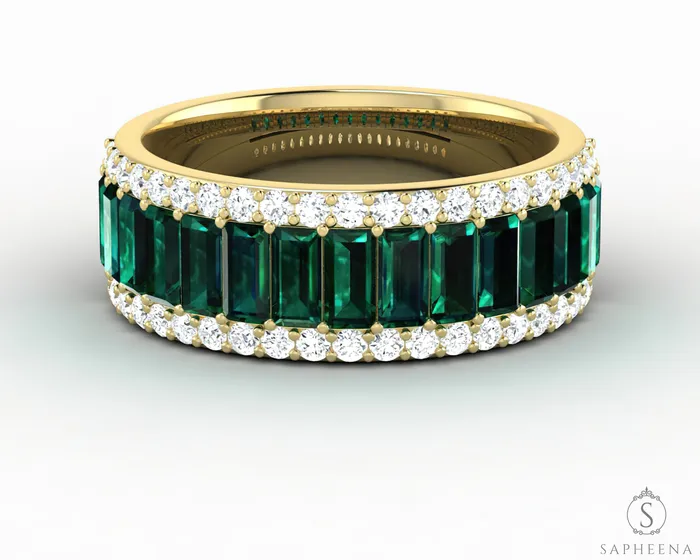 Serena 20 Ct Triple Row Green Emerald Half Eternity Wedding Band Sapheena Jewelry Rings Serena 20 Ct Triple Row Green Emerald Half Eternity Wedding Band Sapheena Jewelry Rings