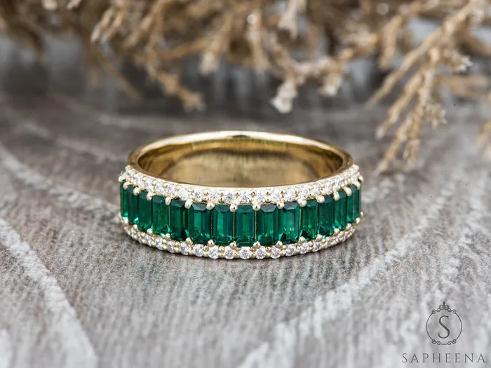 Serena 20 Ct Triple Row Green Emerald Half Eternity Wedding Band Sapheena Jewelry Rings