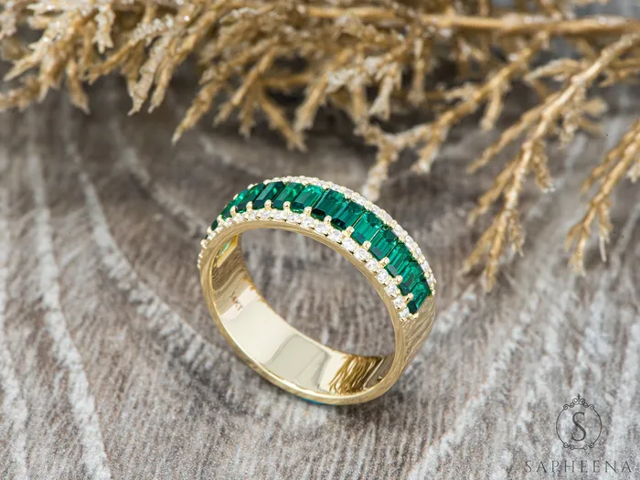 Serena 20 Ct Triple Row Green Emerald Half Eternity Wedding Band Sapheena Jewelry Rings