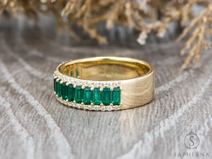 Serena 20 Ct Triple Row Green Emerald Half Eternity Wedding Band Sapheena Jewelry Rings