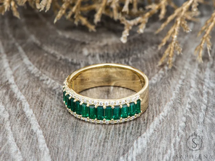 Serena 20 Ct Triple Row Green Emerald Half Eternity Wedding Band Sapheena Jewelry Rings